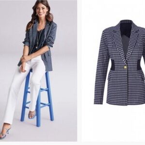 Cabi Checkup blue check knit blazer - Size Large - EUC